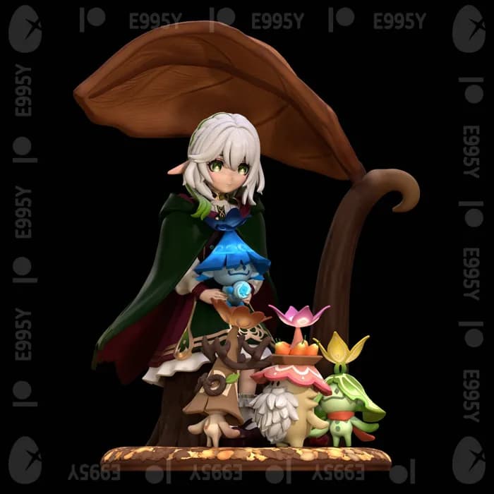STL - genshin impact first snow nahida with aranara figure render 1