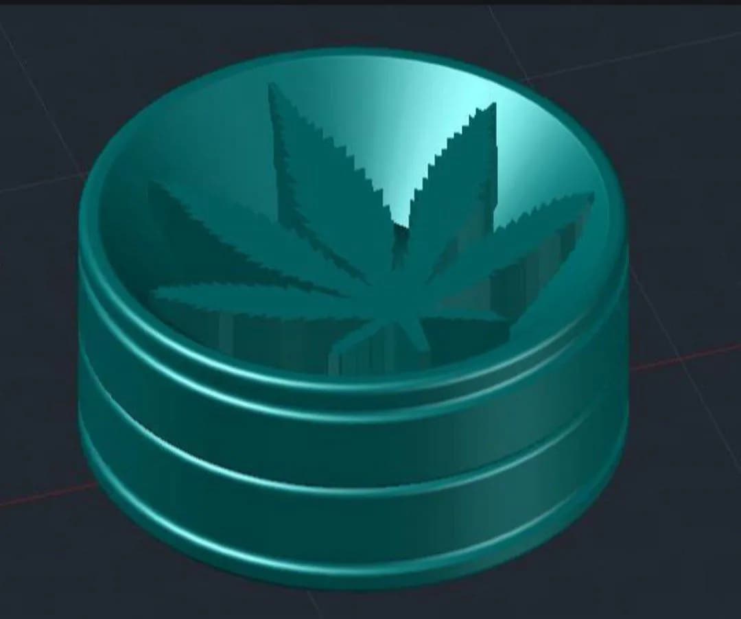 STL - Grinder de cannabis con hoja de marihuana render 1