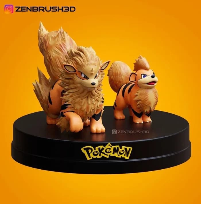 STL - growlithe arcanine pokemon evolution 3d print model render 1