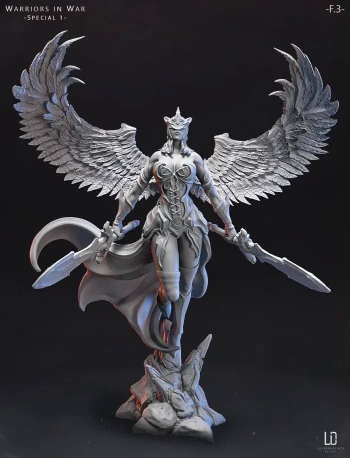 STL - Guerrera Alada con Espadas render 4