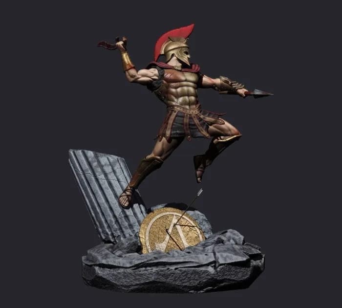 STL - Guerrero Espartano lanzando jabalina render 1