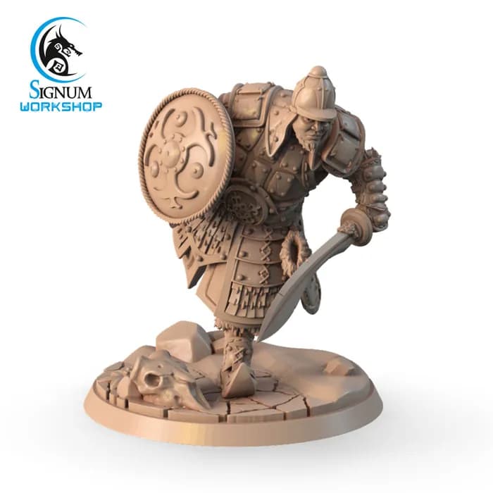 STL - Guerrero mongol con espada y escudo render 2