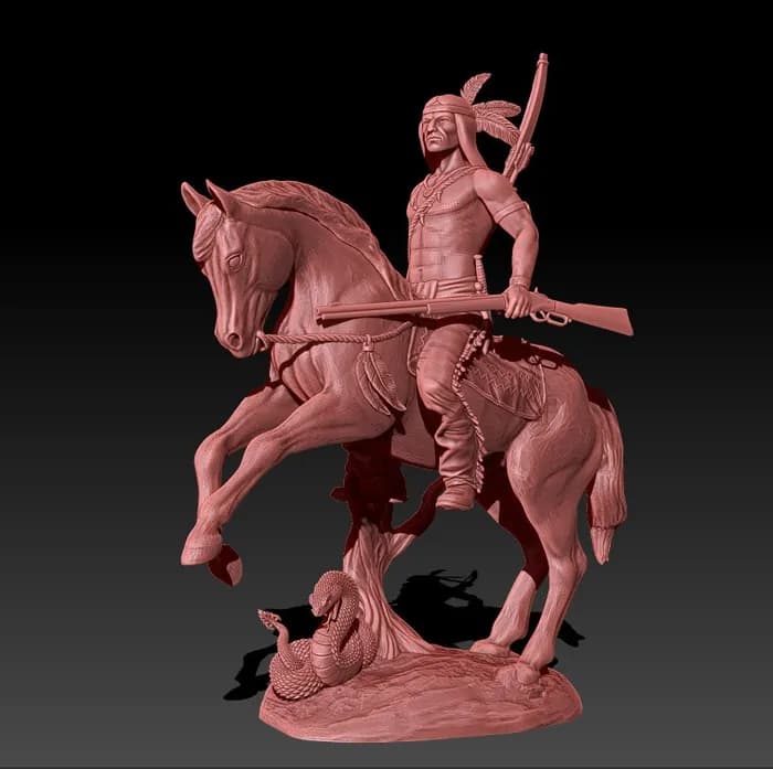 STL - Guerrero Nativo Americano a Caballo render 2