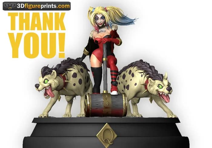 STL - Harley Quinn con sus hienas Bud y Lou render 3