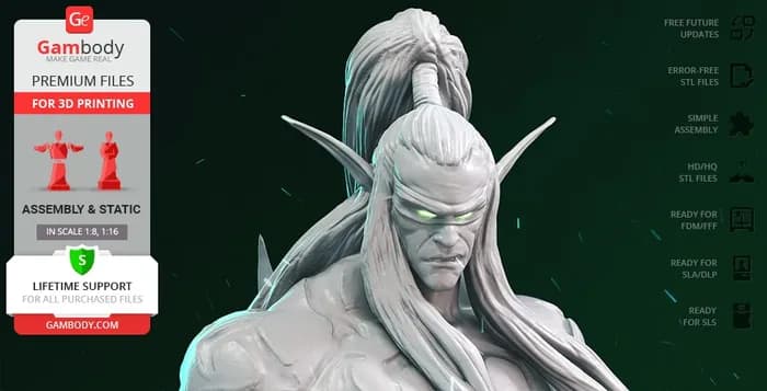 STL - illidan the demon hunter 3d printing render 3