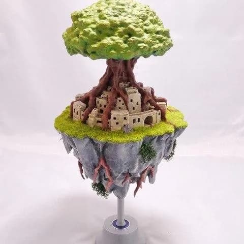 STL - Floating Island with City and Magic Tree