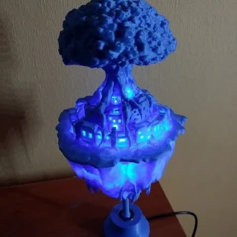 STL - Isla Flotante con Ciudad y Árbol Mágico render 3