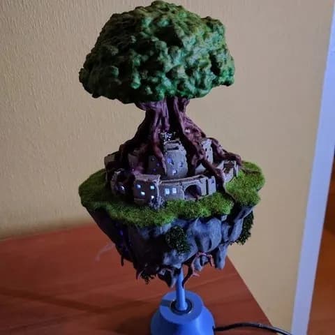 STL - Isla Flotante con Ciudad y Árbol Mágico render 4