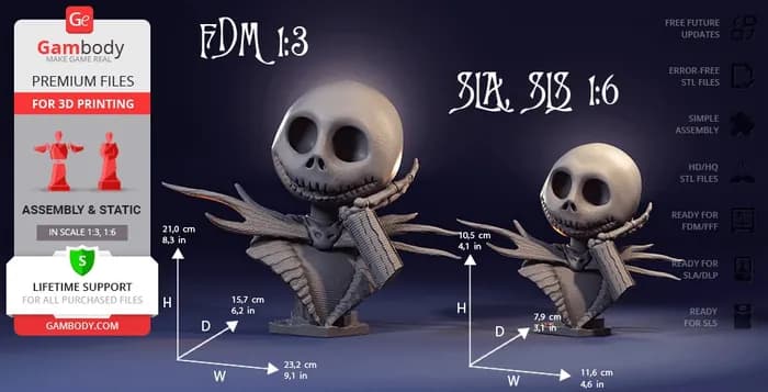 STL - jack skellington bust 3d printing figurine render 2