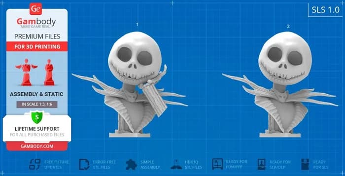 STL - jack skellington bust 3d printing figurine render 3