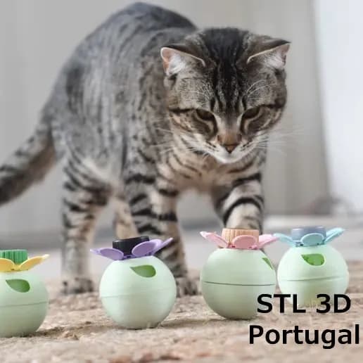 STL - Cat treat dispenser toy with flower design