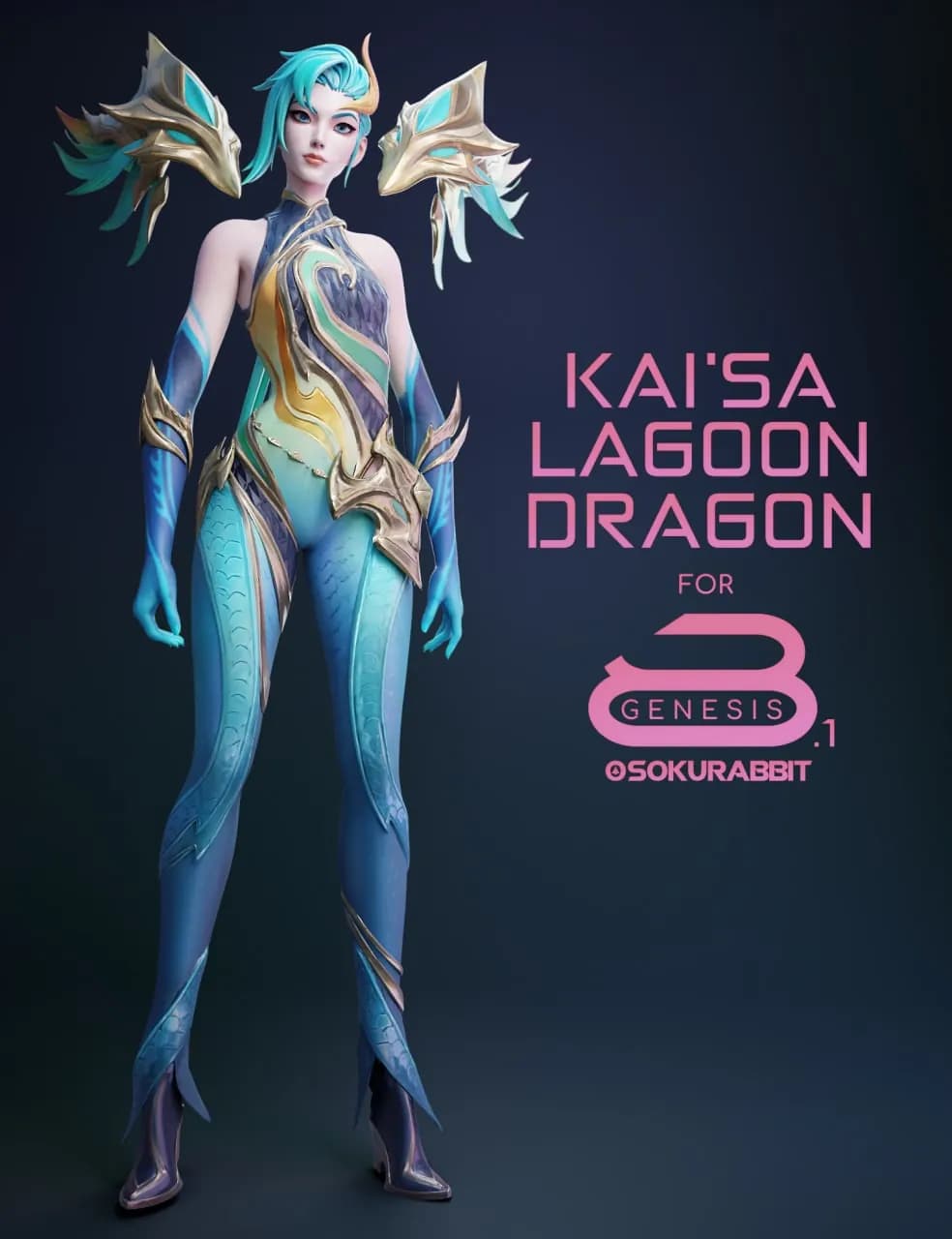 STL - Kai'Sa Lagoon Dragon for Genesis 8 and 8.1 Female