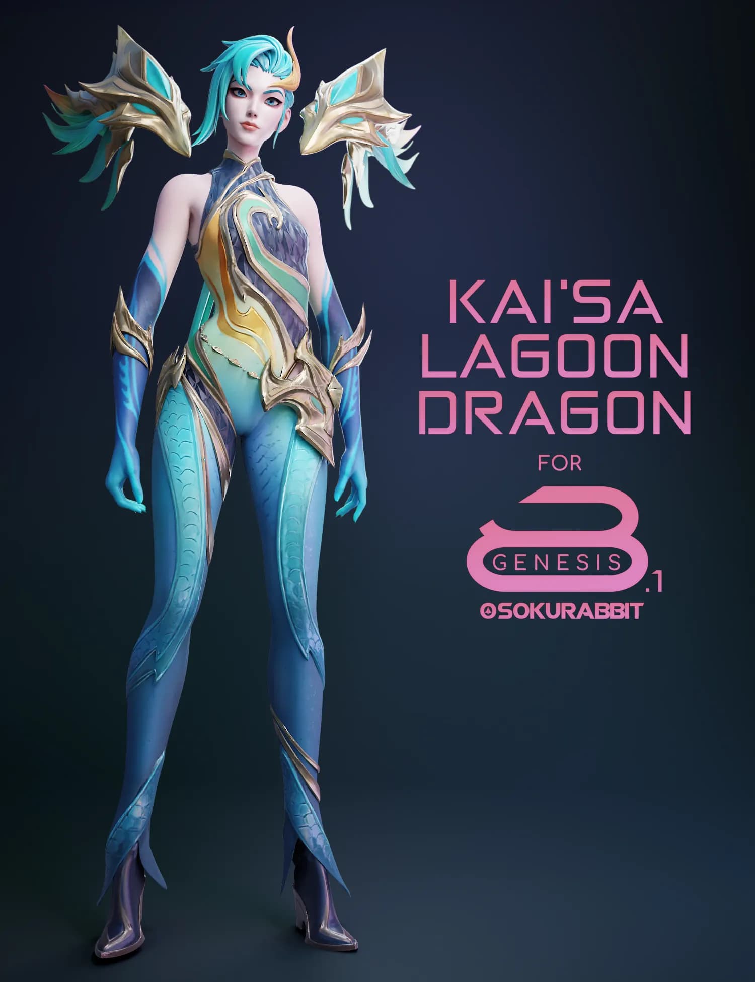STL - Kai'Sa Lagoon Dragon para Genesis 8 y 8.1 Female render 2
