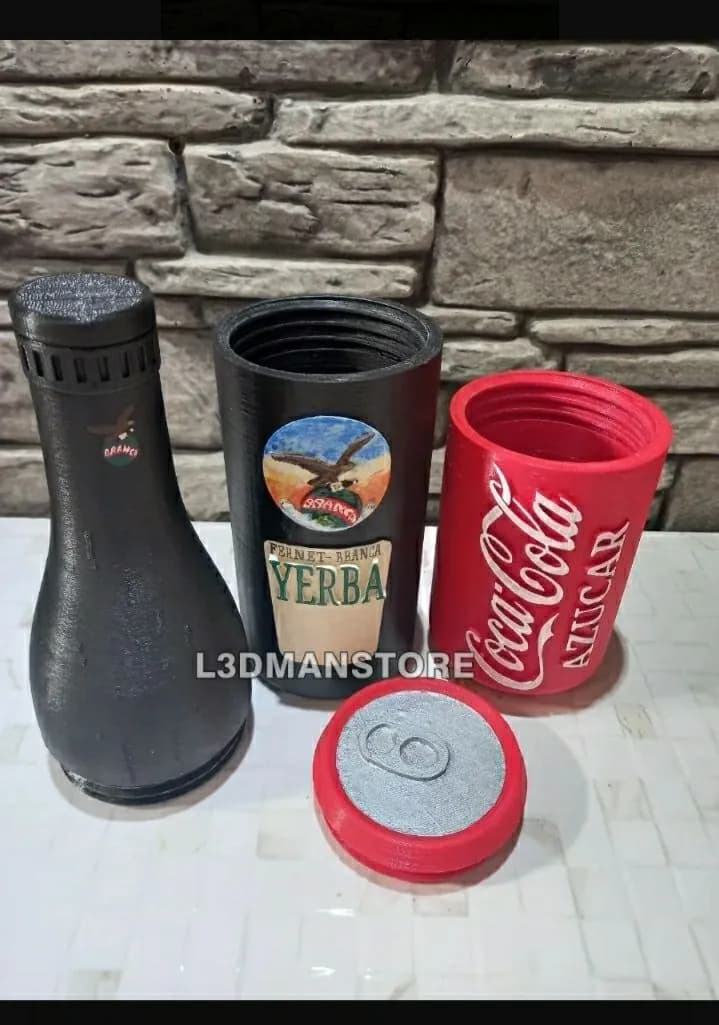 STL - Kit de 3 Porta Latas y Botellas Temáticas render 1