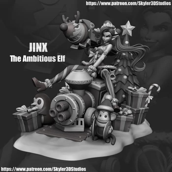 STL - league of legends jinx the ambitious elf skin 3d print model render 3