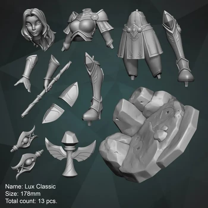 STL - league of legends lux classic skin render 4