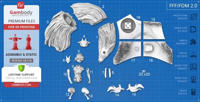 STL - lol kindred v2 gambody big 20 parts render 2