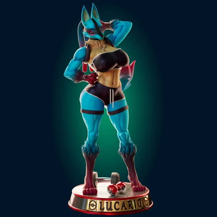 STL - lucario thicc muscle mommy 4 furry variation 3d print model
