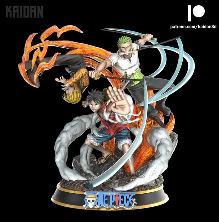 STL - luffy, sanji and zoro (full figure diorama) render 1