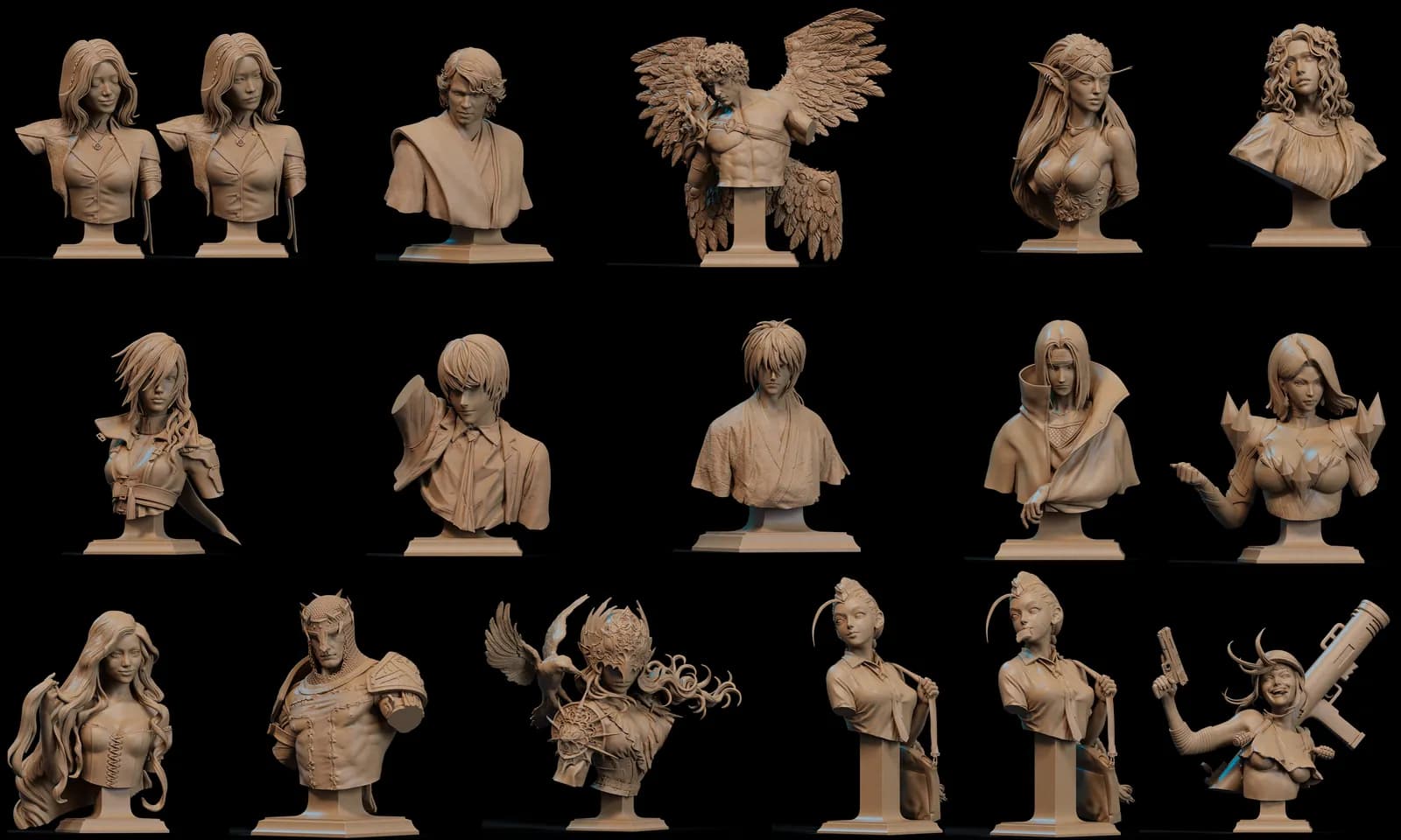 STL - Lune tocando la guitarra sentada en un tronco render 5
