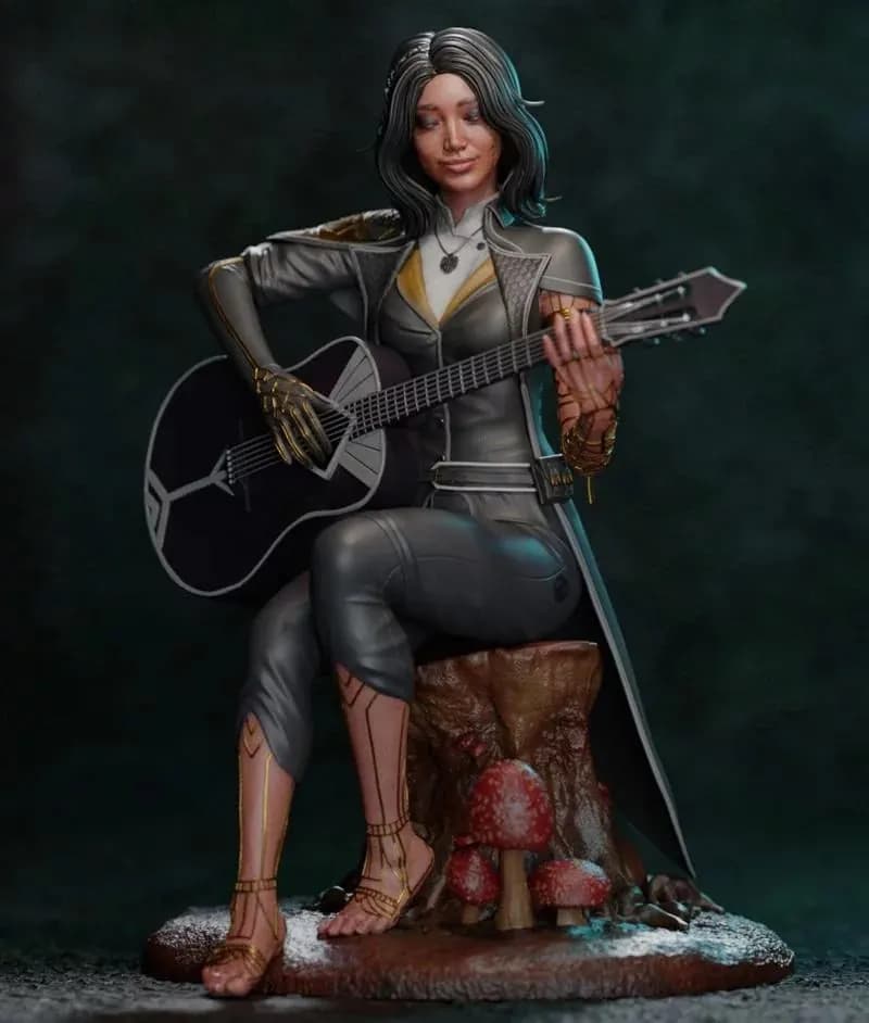 STL - Lune playing guitar sitting on a log