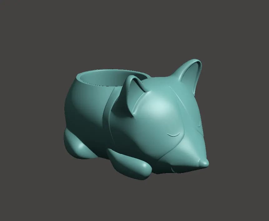 STL - Maceta con diseño de zorro dormido render 1
