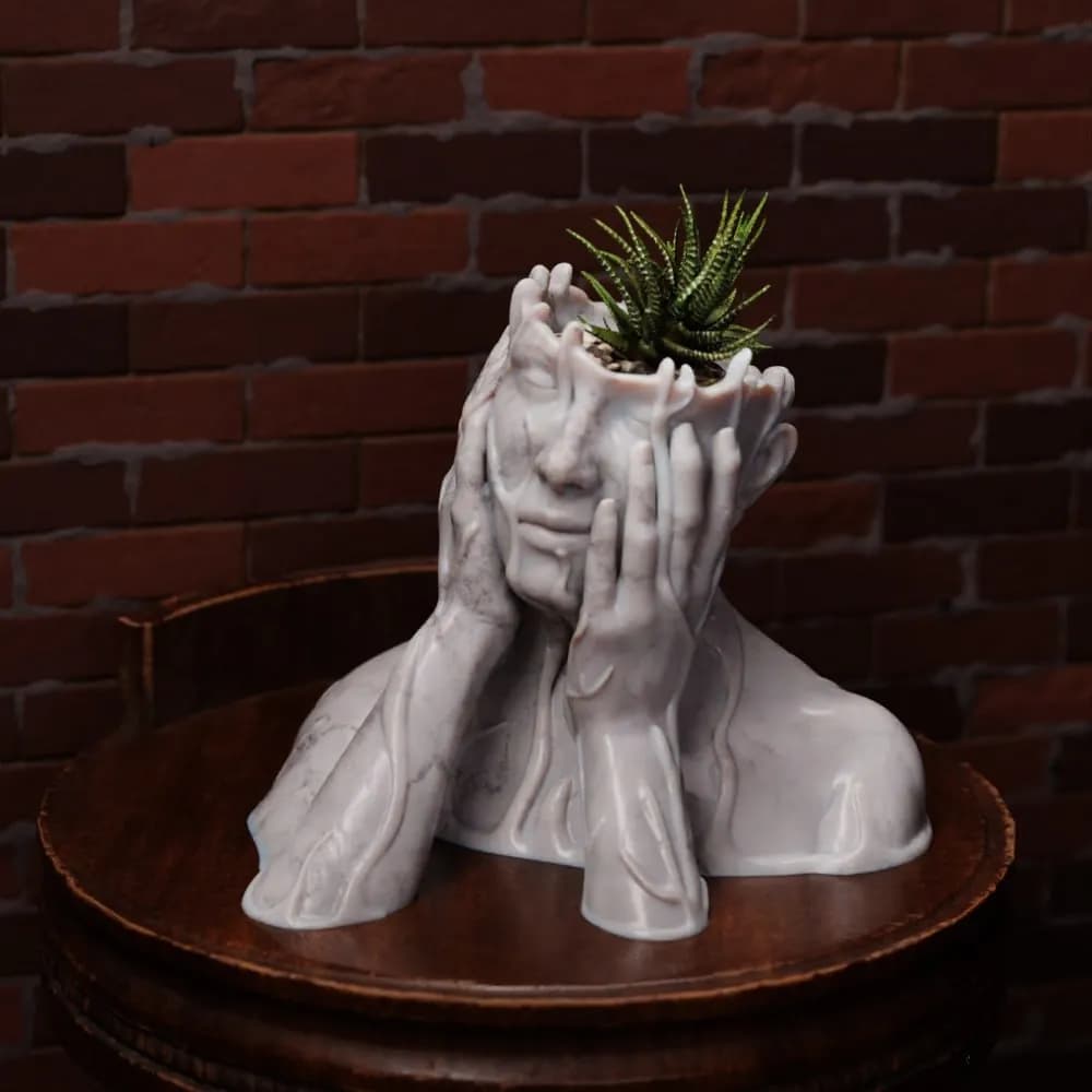 STL - Woman head planter with distressed expression