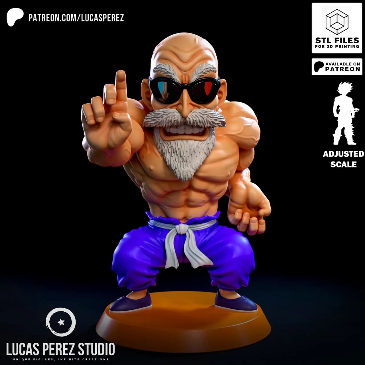 STL - Master Roshi figura musculosa render 2