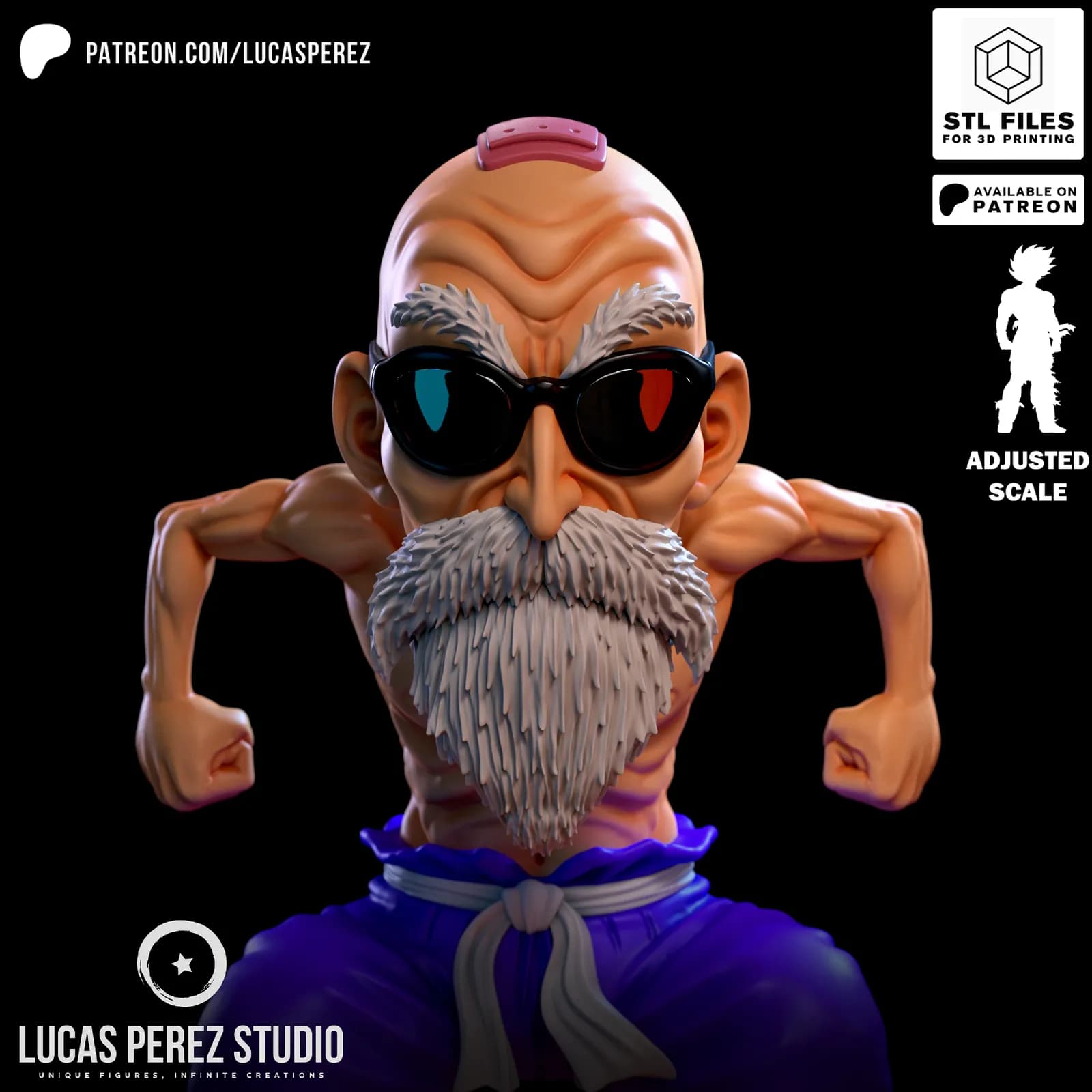 STL - Master Roshi figura musculosa render 5
