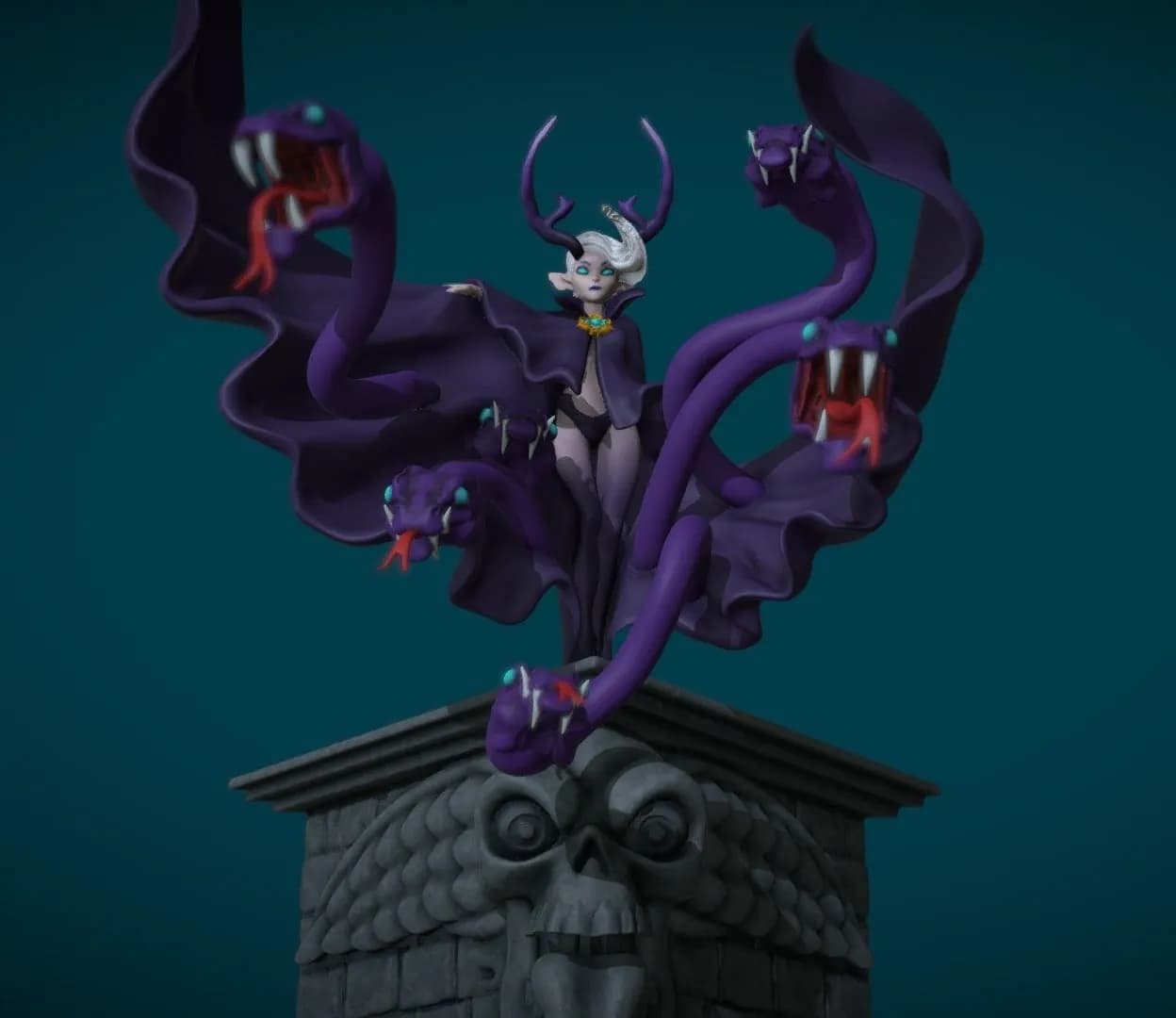 STL - Medusa con Tentáculos de Serpiente y Cuernos render 1