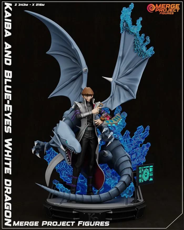STL - merge project figures kaiba and blue eyes white dragon render 1