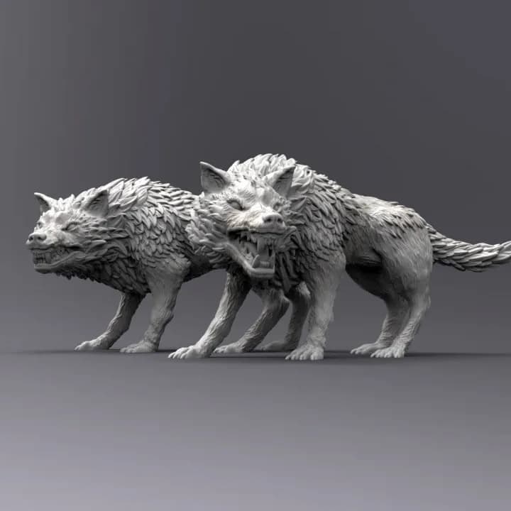 STL - Double Head Alpha Wolf Miniature