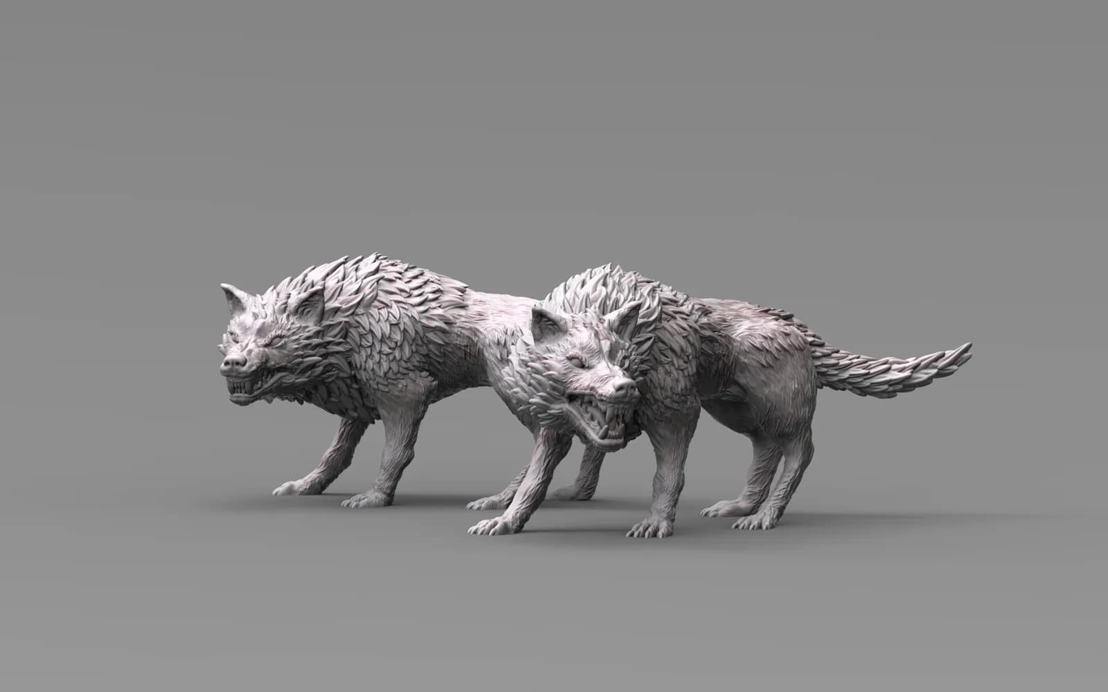 STL - Miniatura de Lobo Alfa Doble Cabeza render 2