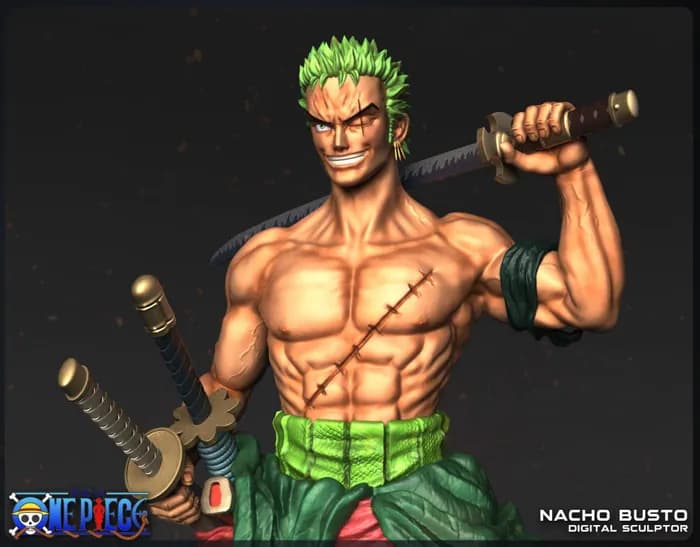 STL - nacho busto roronoa zoro one piece render 4