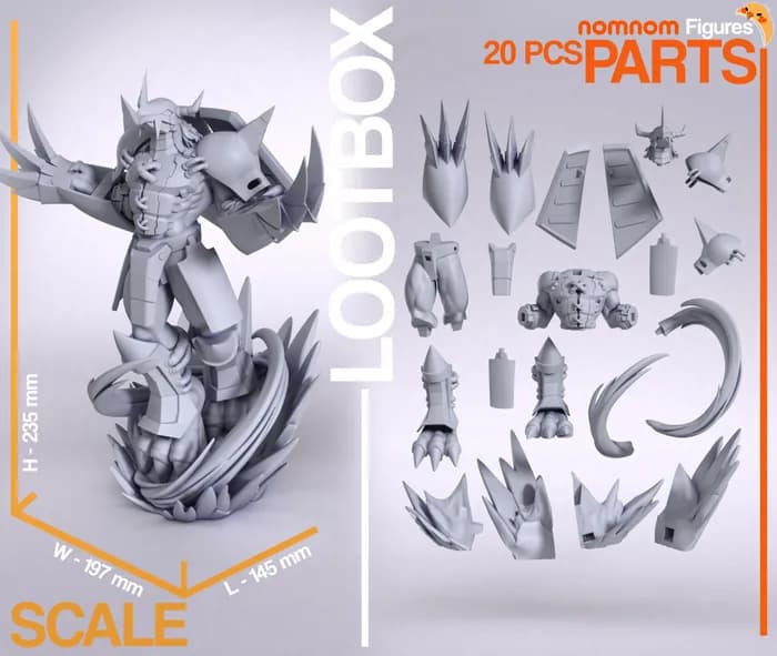 STL - nomnom figures wargreymon digimon 1 render 2
