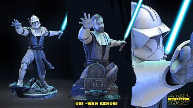 STL - obi wan bust star wars 3d models 28 cm 14 parts render 1
