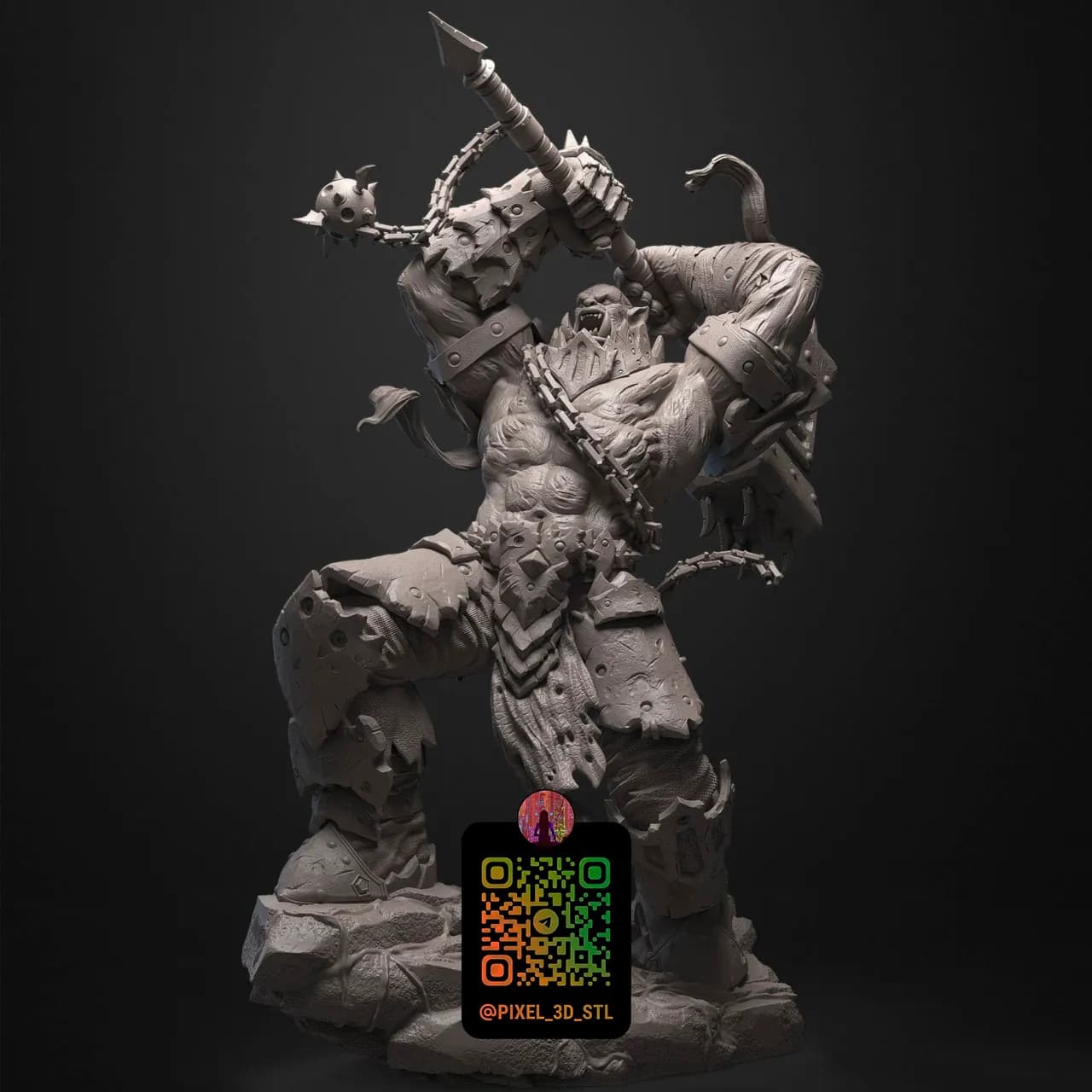 STL - Orco guerrero con martillo y cadena render 1
