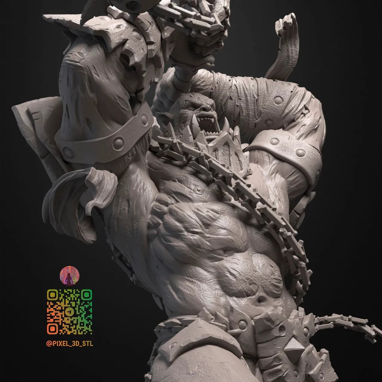 STL - Orco guerrero con martillo y cadena render 3