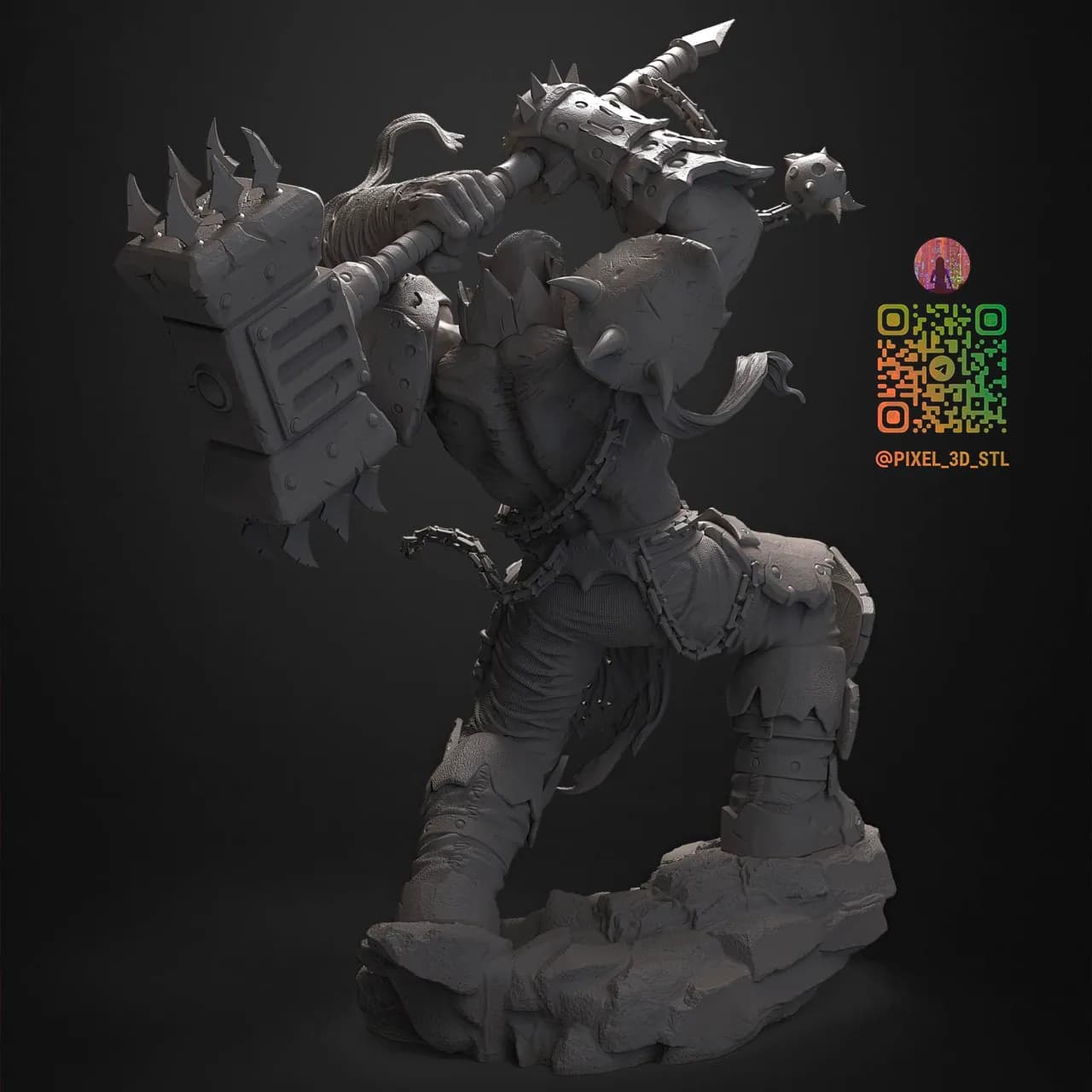 STL - Orco guerrero con martillo y cadena render 4