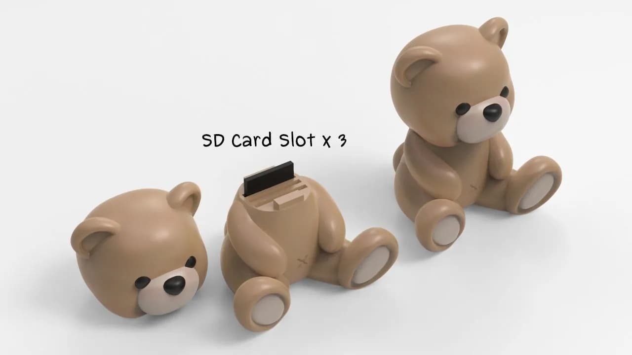 STL - Oso de peluche con almacenamiento para tarjetas SD render 3