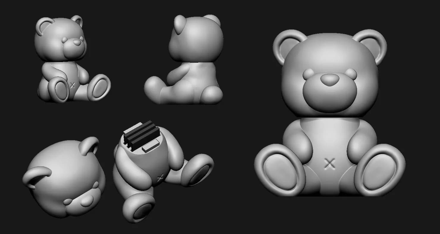STL - Oso de peluche con almacenamiento para tarjetas SD render 5