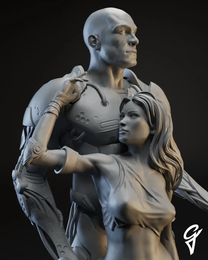 STL - Pareja Cyberpunk Gladiador y Amazona render 2