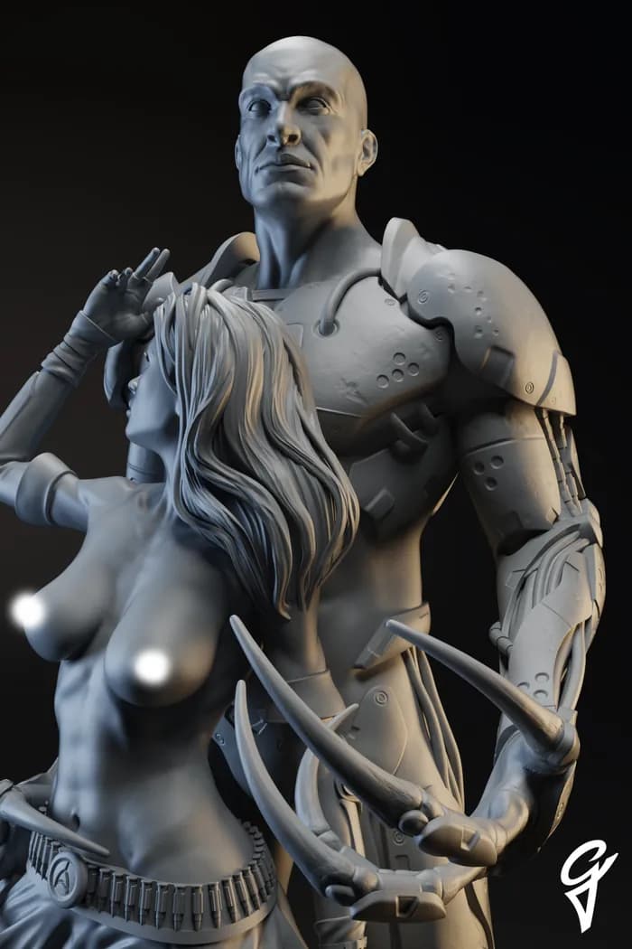 STL - Pareja Cyberpunk Gladiador y Amazona render 3