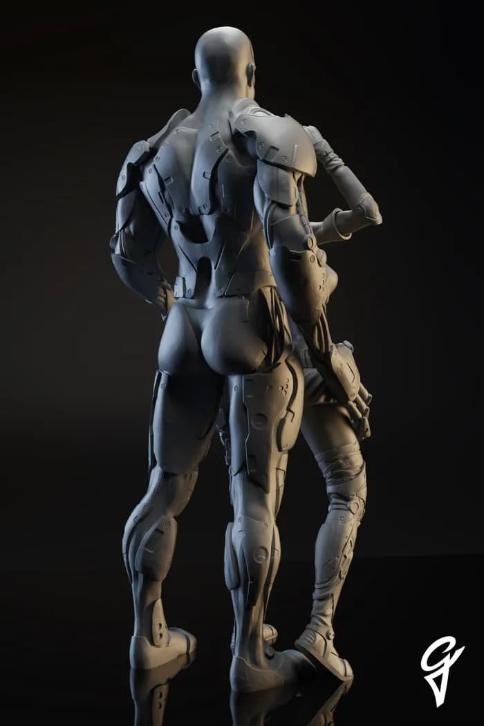 STL - Pareja Cyberpunk Gladiador y Amazona render 4