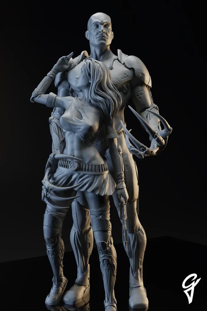STL - Pareja Cyberpunk Gladiador y Amazona render 5