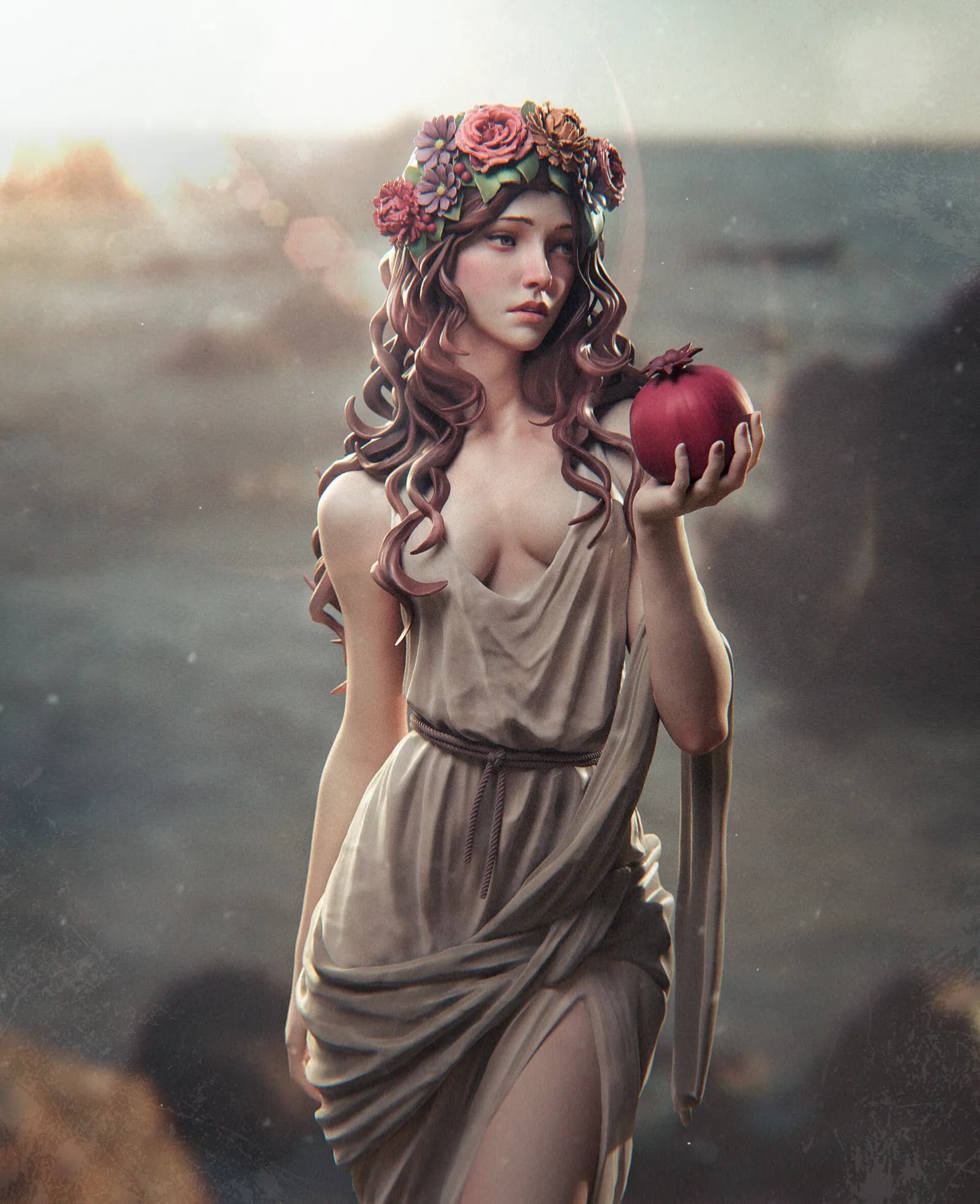 STL - Persephone Greek Goddess with Flower Crown