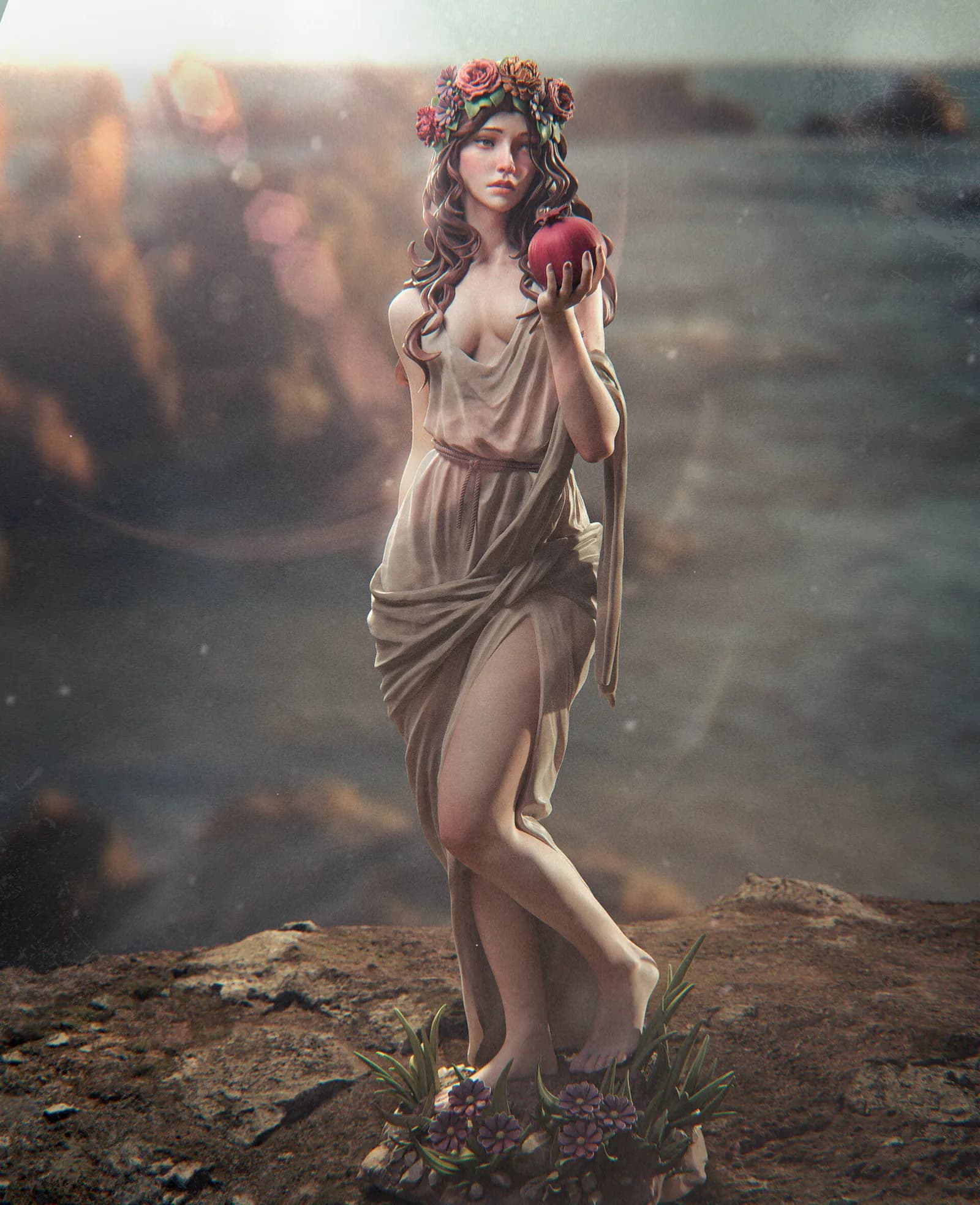 STL - Persephone Diosa Griega con Corona de Flores render 3