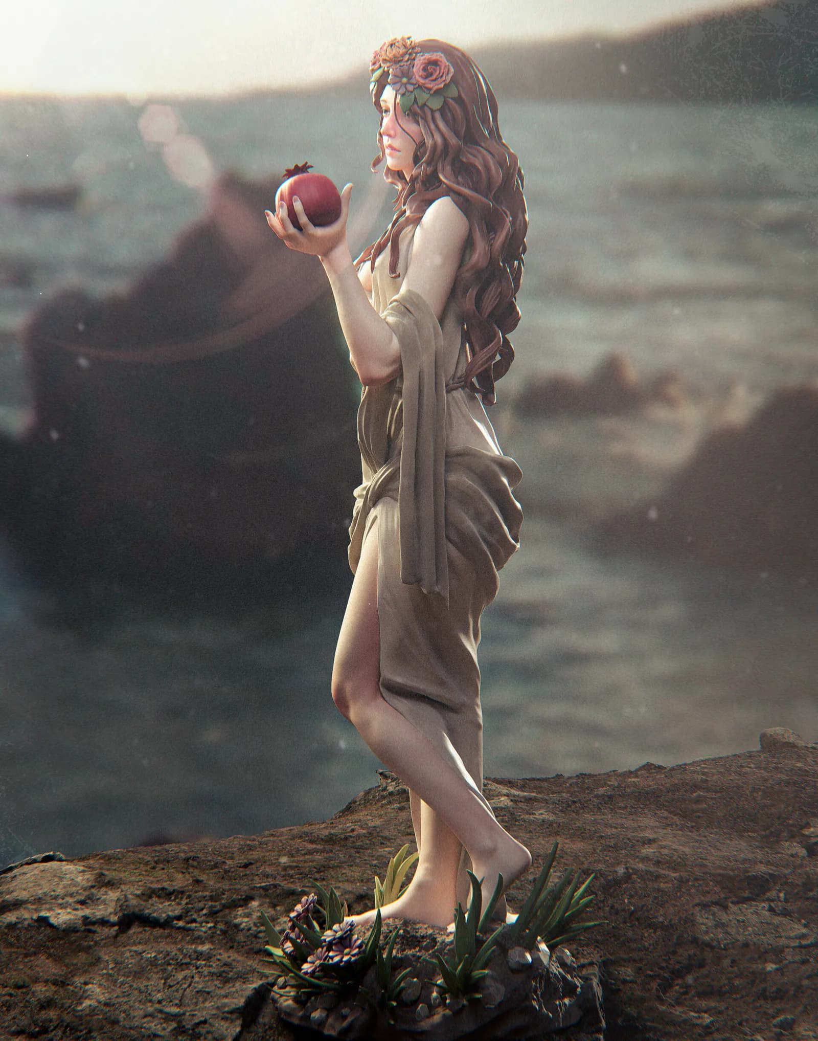STL - Persephone Diosa Griega con Corona de Flores render 4