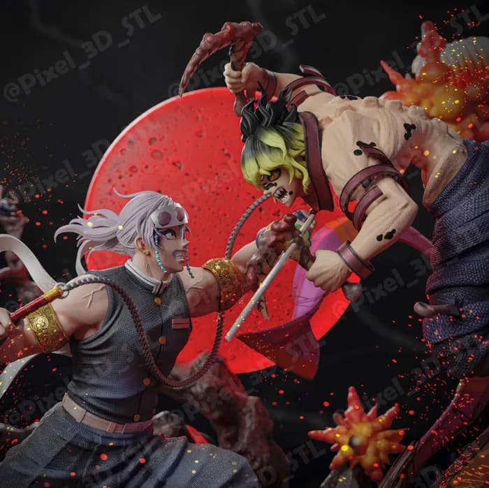 STL - @pixel 3d stl tengen vs gyutaro demon slayer render 3
