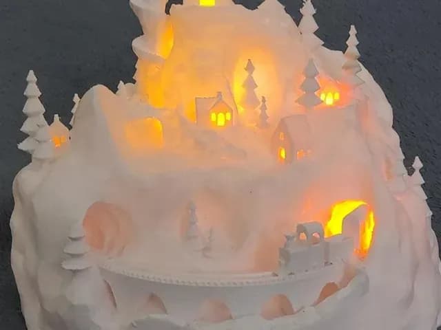 STL - Pueblo Navideño con Tren Iluminado render 1